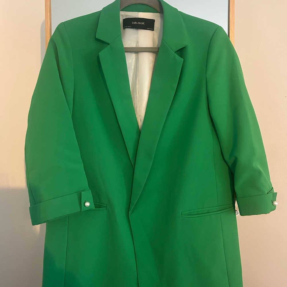 ZARA Green Single-Breasted Blazer